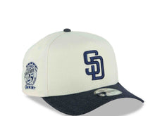 Load image into Gallery viewer, San Diego Padres New Era MLB 9FORTY 940 Adjustable A-Frame Cap Hat Cream Crown Blue Denim Visor Navy Blue Logo 25th Anniversary Side Patch Gray UV