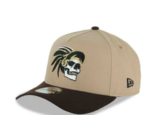 Load image into Gallery viewer, Mexico New Era 9FORTY 940 Adjustable A-Frame Cap Hat Khaki Crown Dark Brown Visor White/Black/Metallic Gold Skull Logo Aztec Calendar Side Patch