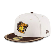 Load image into Gallery viewer, San Diego Padres New Era MLB 59FIFTY 5950 Fitted Cap Hat Cream Crown Brown Visor Dark Orange/Yellow Logo (2026 MLB World Tour Mexico City Series)