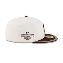 Load image into Gallery viewer, San Diego Padres New Era MLB 59FIFTY 5950 Fitted Cap Hat Cream Crown Brown Visor Dark Orange/Yellow Logo (2026 MLB World Tour Mexico City Series)