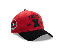 Load image into Gallery viewer, (Corduroy) Xolos de Tijuana New Era Liga MX 9FORTY 940 Adjustable A-Frame Cap Hat Red Crown Black Visor Black 2007 X Logo 2007 Club Tijuana Side Patch