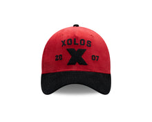 Load image into Gallery viewer, (Corduroy) Xolos de Tijuana New Era Liga MX 9FORTY 940 Adjustable A-Frame Cap Hat Red Crown Black Visor Black 2007 X Logo 2007 Club Tijuana Side Patch