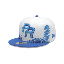 Load image into Gallery viewer, Puerto Rico New Era 59FIFTY 5950 Fitted Cap Hat White Crown Pale Purple Visor Pale Purple Logo (Latin Heritage)