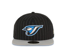 Load image into Gallery viewer, Toronto Blue Jays New Era 59FIFTY 5950 Fitted Cap Hat Black/White Pinstripe Crown Gray Visor Team Color Logo