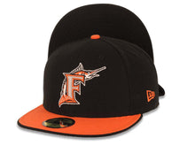Load image into Gallery viewer, Miami Marlins New Era MLB 59FIFTY 5950 Fitted Cap Hat Black Crown Orange Visor Gray/Orange Logo