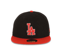 Load image into Gallery viewer, Los Angeles Dodgers New Era MLB 59FIFTY 5950 Fitted Cap Hat Black Crown Red Visor Red/White Logo