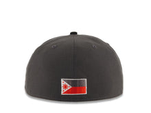Load image into Gallery viewer, Philippines New Era 59FIFTY 5950 Fitted Cap Hat Dark Gray Crown Black Visor Red/Black Star Logo With Flag Back Logo