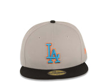 Load image into Gallery viewer, Los Angeles Dodgers New Era MLB 59FIFTY 5950 Fitted Cap Hat Gray Crown Black Visor Turquoise/Orange Logo