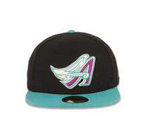 Load image into Gallery viewer, Los Angeles Anaheim Angels New Era MLB 59FIFTY 5950 Fitted Cap Hat Black Crown Teal Visor Magenta/White/Teal Logo