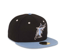 Load image into Gallery viewer, Miami Marlins New Era MLB 59FIFTY 5950 Fitted Cap Hat Black Crown Sky Blue Visor Sky Blue/White Logo
