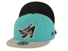 Load image into Gallery viewer, Los Angeles Anaheim Angels New Era MLB 59FIFTY 5950 Fitted Cap Hat Teal Crown Gray Visor Black/White Logo with Wing