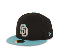 Load image into Gallery viewer, San Diego Padres New Era MLB 59FIFTY 5950 Fitted Cap Hat Black Crown Light Blue Visor Gray/Blue Logo
