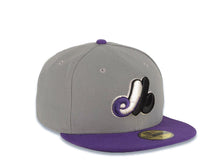 Load image into Gallery viewer, Montreal Expos New Era MLB 59FIFTY 5950 Fitted Cap Hat Gray Crown Purple Visor Gray/Purple/Black Logo