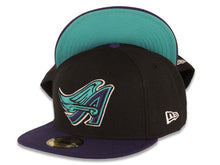 Load image into Gallery viewer, Los Angeles Anaheim Angels New Era MLB 59FIFTY 5950 Fitted Cap Hat Black Crown Purple Visor Purple/Teal/White Wing Logo Teal UV
