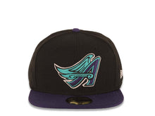 Load image into Gallery viewer, Los Angeles Anaheim Angels New Era MLB 59FIFTY 5950 Fitted Cap Hat Black Crown Purple Visor Purple/Teal/White Wing Logo Teal UV