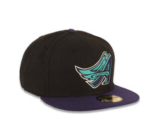 Load image into Gallery viewer, Los Angeles Anaheim Angels New Era MLB 59FIFTY 5950 Fitted Cap Hat Black Crown Purple Visor Purple/Teal/White Wing Logo Teal UV