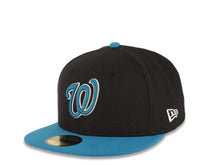 Load image into Gallery viewer, Washington Nationals New Era MLB 59FIFTY 5950 Fitted Cap Hat Black Crown Turquoise Visor Turquoise/White Logo