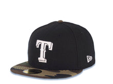 Load image into Gallery viewer, Texas Rangers New Era MLB 59FIFTY 5950 Fitted Cap Hat Black Crown Camo Visor White Logo