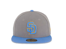 Load image into Gallery viewer, San Diego Padres New Era MLB 59FIFTY 5950 Fitted Cap Hat Gray Crown Sky Blue Visor Light Blue/Yellow Logo