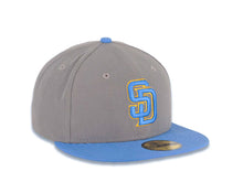 Load image into Gallery viewer, San Diego Padres New Era MLB 59FIFTY 5950 Fitted Cap Hat Gray Crown Sky Blue Visor Light Blue/Yellow Logo