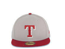 Load image into Gallery viewer, Texas Rangers New Era MLB 59FIFTY 5950 Fitted Cap Hat Gray Crown Cardinal Visor Cardinal/White Logo