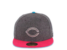 Load image into Gallery viewer, Cincinnati Reds New Era MLB 59FIFTY 5950 Fitted Cap Hat Dark Gray Melton Crown Magenta Visor Dark Gray/White Logo Blue UV
