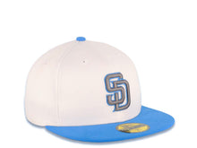 Load image into Gallery viewer, San Diego Padres New Era MLB 59FIFTY 5950 Fitted Cap Hat White Crown Dark Sky Blue Visor Dark Gray/Dark Sky Blue Logo