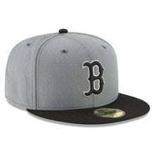 Load image into Gallery viewer, Boston Red Sox New Era 59FIFTY 5950 Fitted Cap Hat Gray Crown Black Visor Black/White Logo Gray UV