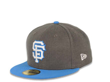 Load image into Gallery viewer, San Francisco Giants New Era MLB 59FIFTY 5950 Fitted Cap Hat Heather Dark Gray Crown Sky Blue Visor White/Sky Blue Logo