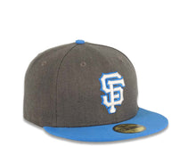 Load image into Gallery viewer, San Francisco Giants New Era MLB 59FIFTY 5950 Fitted Cap Hat Heather Dark Gray Crown Sky Blue Visor White/Sky Blue Logo