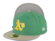 Load image into Gallery viewer, Oakland A's Athletics New Era MLB 59FIFTY 5950 Fitted Heather Cap Hat Green Crown Wheat Visor Yellow/White Logo