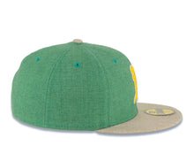 Load image into Gallery viewer, Oakland A's Athletics New Era MLB 59FIFTY 5950 Fitted Heather Cap Hat Green Crown Wheat Visor Yellow/White Logo