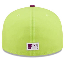 Load image into Gallery viewer, Miami Marlins New Era MLB 59FIFTY 5950 Fitted Cap Hat Cyber Green Crown Purple Visor Purple/Gray Logo (Big League Chew)