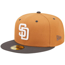Load image into Gallery viewer, San Diego Padres New Era MLB 59FIFTY 5950 Fitted Cap Hat Light Brown Crown Dark Gray Visor White Logo (Color Pack)