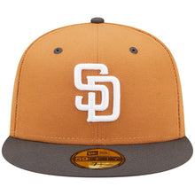 Load image into Gallery viewer, San Diego Padres New Era MLB 59FIFTY 5950 Fitted Cap Hat Light Brown Crown Dark Gray Visor White Logo (Color Pack)