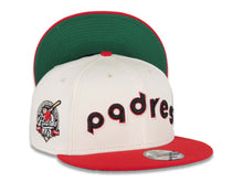 Load image into Gallery viewer, (Youth) San Diego Padres New Era MLB 9FIFTY 950 Kid Snapback Cap Hat Cream Crown Red Visor Black/Red Text/Script Logo 40th Anniversary Side Patch