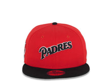 Load image into Gallery viewer, San Diego Padres New Era MLB 59FIFTY 5950 Fitted Cap Hat Red Crown Black Visor Black/White Script Logo 25th Anniversary Side Patch Gray UV