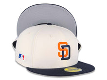 Load image into Gallery viewer, San Diego Padres New Era MLB 59FIFTY 5950 Fitted Cap Hat Cream Crown Navy Visor Orange/Navy Logo Batterman Batty Side Patch