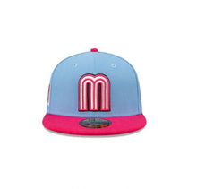 Load image into Gallery viewer, Mexico New Era World Baseball Classic WBC 59FIFTY 5950 Fitted Cap Hat Sky Blue Crown Magenta Visor White/Magenta Logo Gray UV