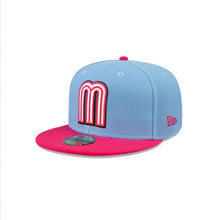 Load image into Gallery viewer, Mexico New Era World Baseball Classic WBC 59FIFTY 5950 Fitted Cap Hat Sky Blue Crown Magenta Visor White/Magenta Logo Gray UV