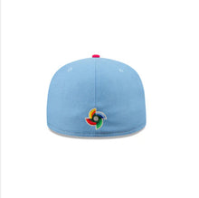Load image into Gallery viewer, Mexico New Era World Baseball Classic WBC 59FIFTY 5950 Fitted Cap Hat Sky Blue Crown Magenta Visor White/Magenta Logo Gray UV