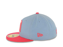 Load image into Gallery viewer, (Youth) Mexico New Era 59FIFTY 5950 Fitted Cap Hat Sky Blue Crown Magenta Visor White/Magenta Logo Mexico Flag Sid Patch Gray UV
