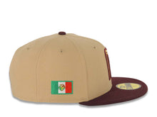 Load image into Gallery viewer, Mexico New Era 59FIFTY 5950 Fitted Cap Hat Khaki Crown Maroon Visor Metallic Gold/Maroon Logo Mexico Flag Side Patch Gray UV