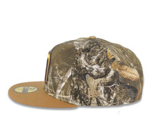 Load image into Gallery viewer, Mexico New Era 59FIFTY 5950 Fitted Cap Hat Real Tree Edge Camo Crown Light Brown Visor Yellow/White/Dark Brown Logo Mexico Flag Side Patch Gray