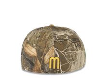 Load image into Gallery viewer, Mexico New Era 59FIFTY 5950 Fitted Cap Hat Real Tree Edge Camo Crown Light Brown Visor Yellow/White/Dark Brown Logo Mexico Flag Side Patch Gray