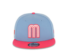 Load image into Gallery viewer, Mexico New Era 9FIFTY 950 Snapback Cap Hat Sky Blue Crown Magenta Visor White/Magenta Logo Mexico Flag Side Patch Gray UV