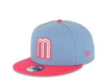Load image into Gallery viewer, Mexico New Era 9FIFTY 950 Snapback Cap Hat Sky Blue Crown Magenta Visor White/Magenta Logo Mexico Flag Side Patch Gray UV