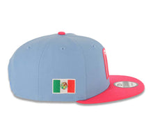 Load image into Gallery viewer, Mexico New Era 9FIFTY 950 Snapback Cap Hat Sky Blue Crown Magenta Visor White/Magenta Logo Mexico Flag Side Patch Gray UV