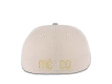 Load image into Gallery viewer, Mexico New Era 59FIFTY 5950 Fitted Cap Hat Stone Crown Gray Visor Metallic Gold/Metallic Silver Logo Mexico Flag Side Patch Metallic Gold