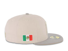 Load image into Gallery viewer, Mexico New Era 59FIFTY 5950 Fitted Cap Hat Stone Crown Gray Visor Metallic Gold/Metallic Silver Logo Mexico Flag Side Patch Metallic Gold